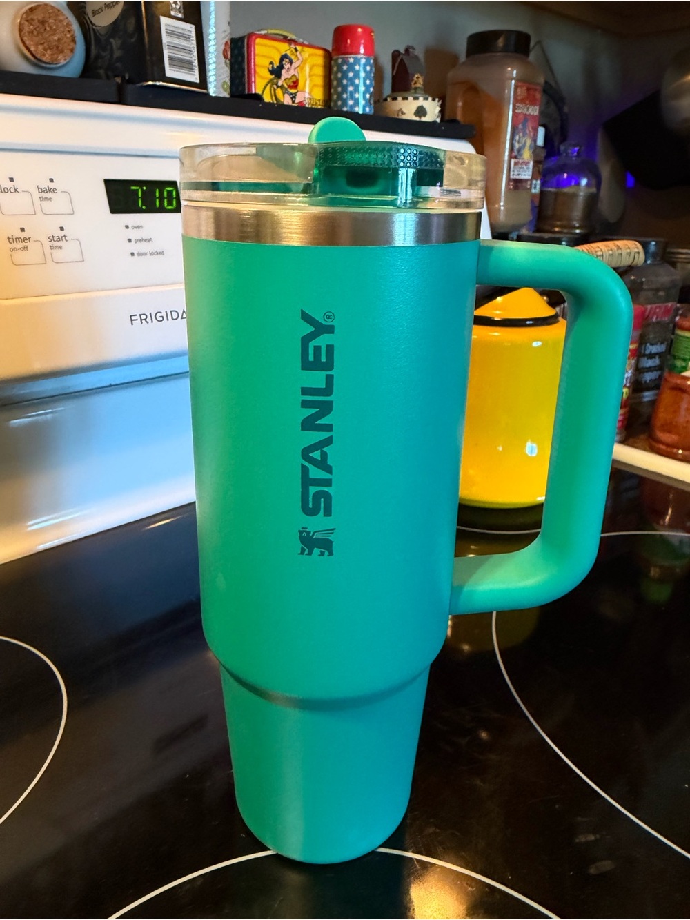 Stanley Teal Travel Tumbler with Handle and Clear Lid
